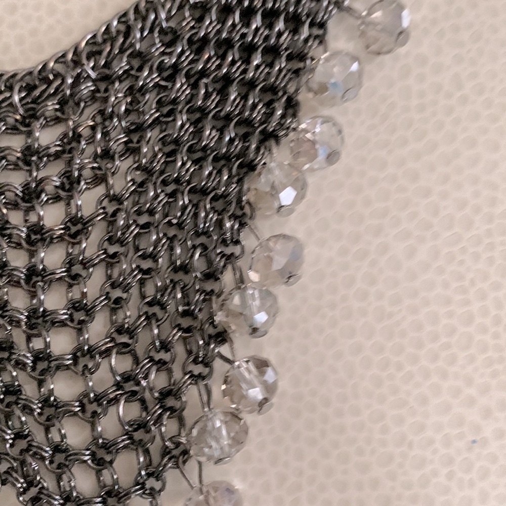 Statement Chain Necklace Dangling Clear Beads 3” Extender Black - Picture 3 of 5